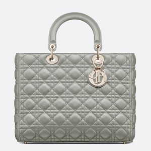 Dior Large Lady Dior Bag In Grey Cannage Lambskin