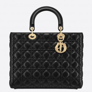 Dior Large Lady Dior Bag In Black Cannage Lambskin