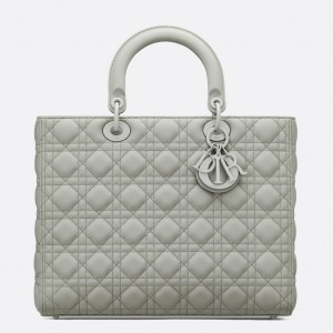 Dior Large Lady Dior Bag In Grey Ultramatte Calfskin