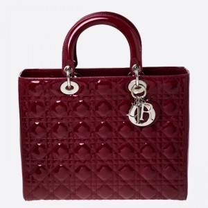 Dior Large Lady Dior Bag In Bordeaux Patent Leather