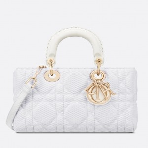 Dior Lady D-Joy Bag In White Macrocannage Technical Fabric