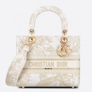 Dior Medium Lady D-Lite Bag In Gold Jardin d'Hiver Embroidery