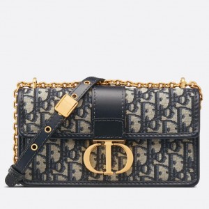 Dior 30 Montaigne East-West Bag with Chain in Blue Oblique Jacquard