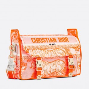 Dior Small Diorcamp Bag In Orange Transparent Toile de Jouy Canvas