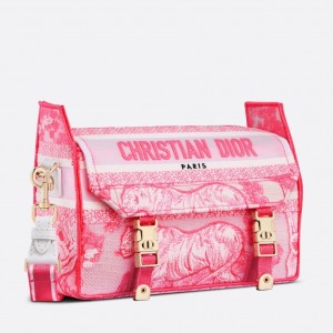 Dior Small Diorcamp Bag In Pink Transparent Toile de Jouy Canvas