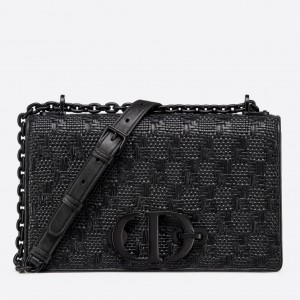 Dior 30 Montaigne Chain Bag In Black Braided Lambskin