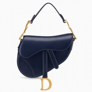 Dior Mini Saddle Bag In Blue Calfskin