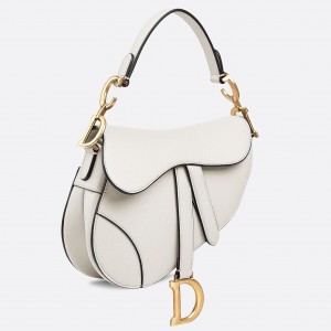 Dior Mini Saddle Bag In White Grained Calfskin