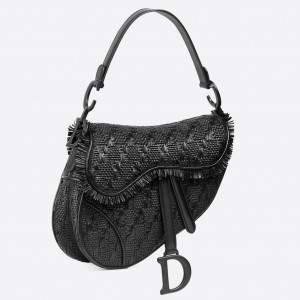 Dior Saddle Bag In Black Braided Leather Strips With Fringe