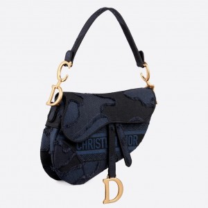 Dior Saddle Bag In Blue Camouflage Canvas