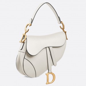 Dior Saddle Bag In White Grained Calfskin
