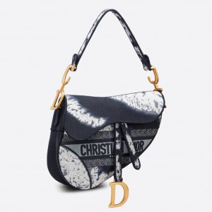 Dior Saddle Bag In Blue Multicolor Tie Embroidery