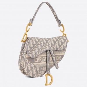 Dior Saddle Bag In Gray Dior Oblique Embroidery
