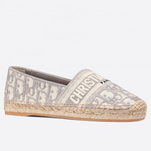 Dior Granville Espadrille In Grey Oblique Embroidered Cotton 