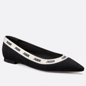 Dior J'Adior Embroidered Ballet Flat In Black Technical Canvas
