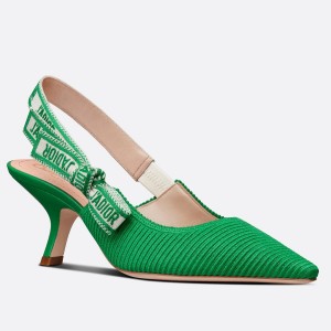 Dior J'Adior Slingback Pumps 65mm In Green Cotton Embroidery