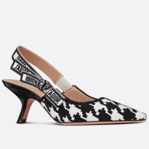 Dior J'Adior Slingback 65mm Pumps In Black Houndstooth Embroidery