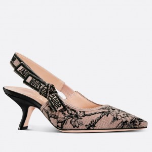 Dior J'Adior Slingback Pumps 65mm In Nude Jardin Botanique Embroidery Cotton