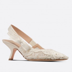 Dior J'Adior Slingback Pumps 65MM In White Macrame Embroidered Cotton