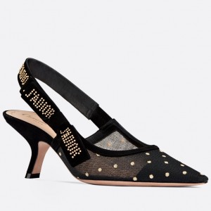 Dior J'Adior Slingback Pumps In Gold-tone Dotted Swiss