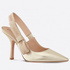 Dior J'Adior Slingback Pumps 100mm In Gold Metallic Lambskin