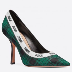 Dior J'Adior 100MM Pumps In Black and Green Tartan Fabric