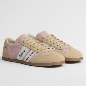 Dior Ribbon Sneakers in Pink and Beige Suede Calfskin