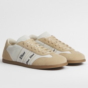 Dior Ribbon Sneakers in White and Beige Suede Calfskin