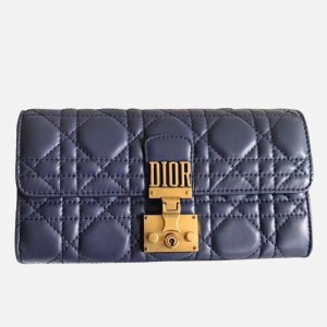 Dior DiorAddict Continental Wallet In Navy Blue Lambskin