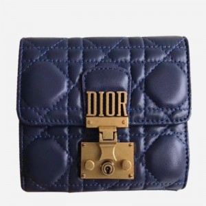 Dior French DiorAddict Wallet In Navy Blue Lambskin