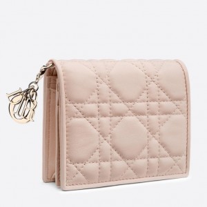 Dior Mini Lady Dior Wallet In Pink Lambskin