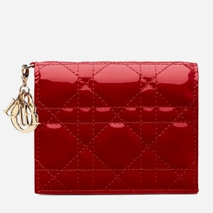 Dior Mini Lady Dior Wallet In Red Patent Leather