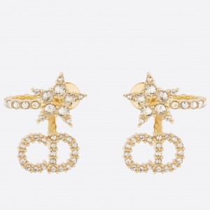 Dior Clair D Lune Earrings In Gold-Finish Metal and White Crystals