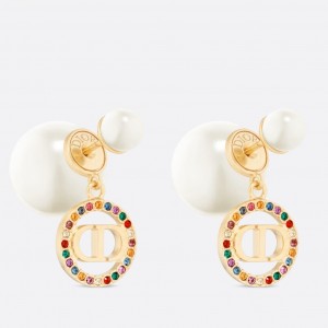 Dior Tribales Earrings in Metal and White Pearls and Multicolor Crystals