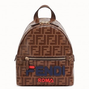 Fendi Brown Glazed Fabric Mini Backpack