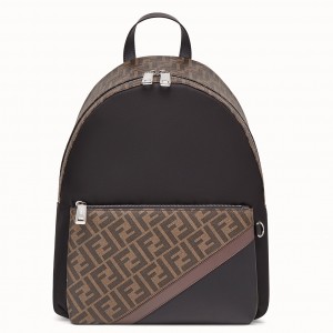 Fendi Large Backpack In FF Fabric With Nylon And Leather
