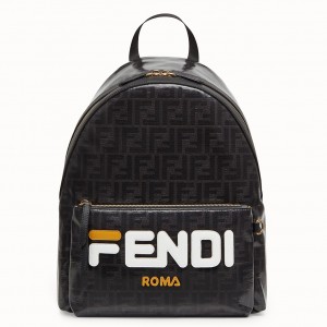 Fendi Black Glazed Fabric Large Backpack