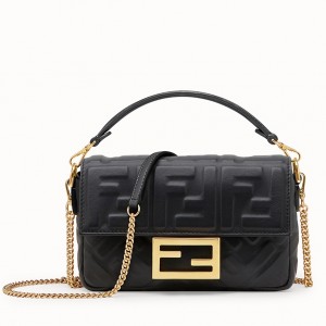 Fendi Black FF Motif Mini Baguette Bag