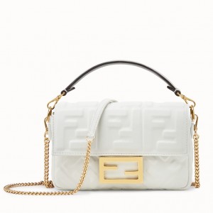 Fendi White FF Motif Mini Baguette Bag