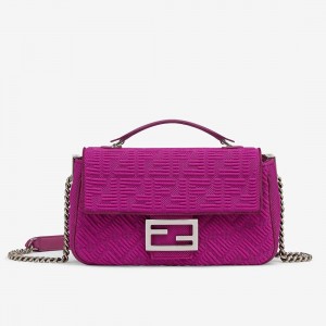 Fendi Midi Baguette Chain Bag In Fuchsia FF Fabric