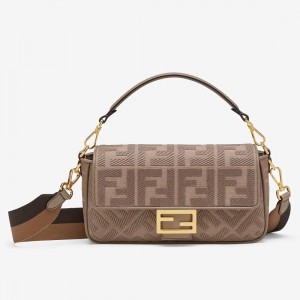 Fendi Medium Baguette Bag In Grey FF Canvas