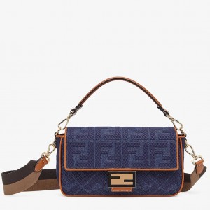 Fendi Baguette Medium Bag In Blue Denim