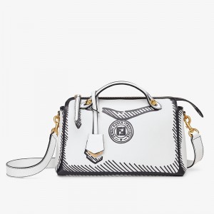 Fendi By The Way Medium Bag In White Printed Leather 