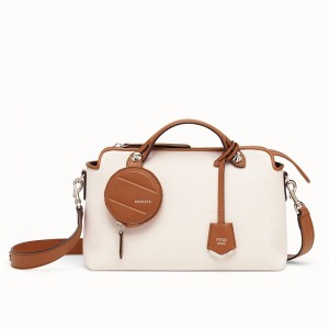 Fendi By The Way Medium Bag In Canvas With Tan Leather