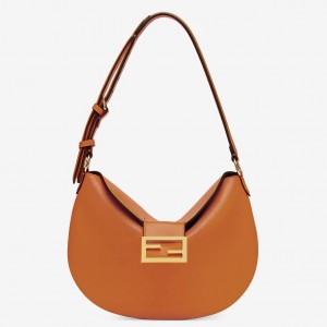 Fendi Small Croissant Hobo Bag In Brown Leather