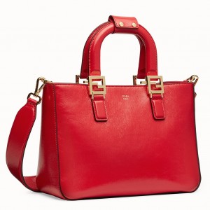 Fendi FF Tote Small Bag In Red Calfskin