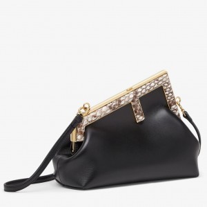 Fendi First Small Bag In Black Nappa Leather with Python F