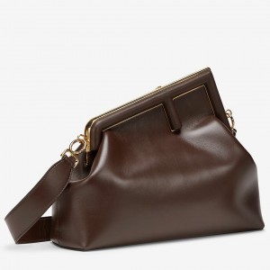 Fendi Medium First Bag In Chocolate Nappa Leather