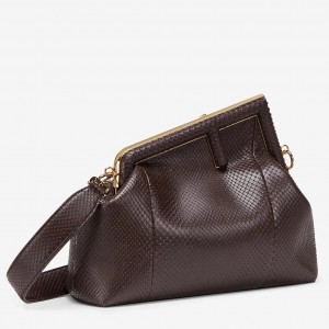 Fendi Medium First Bag In Dark Brown Python Leather