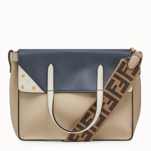 Fendi Regular Flip Tote Bag In Beige Calfskin